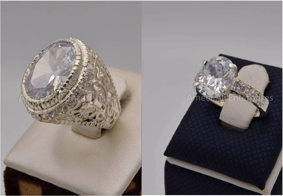 Silver Couple Rings: Pair 108, Stone: Zircon - AmeerAliEnterprises