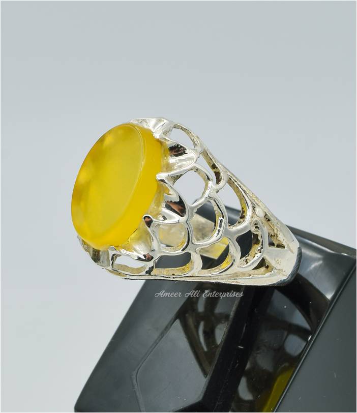 AAE 6286 Chandi Ring 925, Stone: Yellow Aqeeq