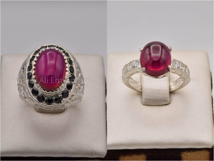 Silver Couple Rings: Pair 157, Stone: Irani Poota Yaqoot - AmeerAliEnterprises