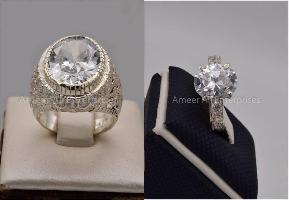 Silver Couple Rings: Pair 108, Stone: Zircon - AmeerAliEnterprises