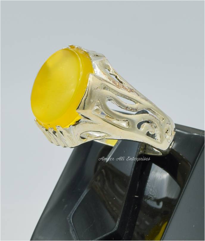 AAE 6288 Chandi Ring 925, Stone: Yellow Aqeeq