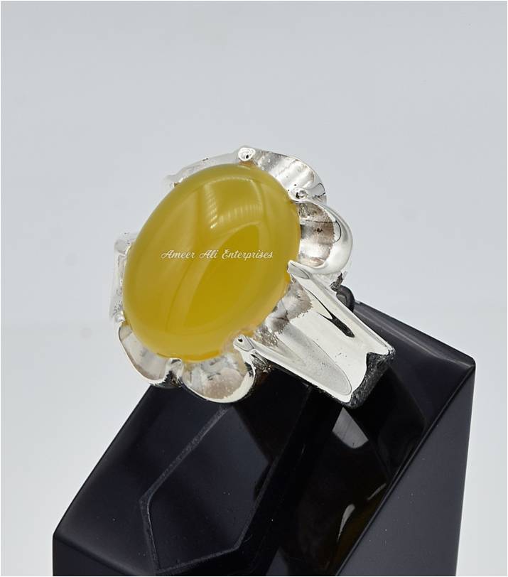 AAE 6671 Chandi Ring 925, Stone: Yellow Aqeeq