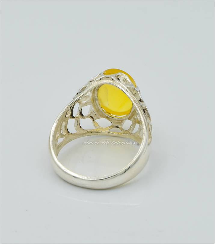 AAE 6286 Chandi Ring 925, Stone: Yellow Aqeeq