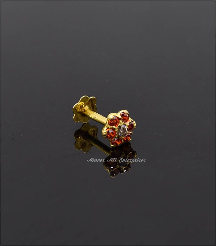 AAE 6889 Gold Nose pin, Stone: Zircon