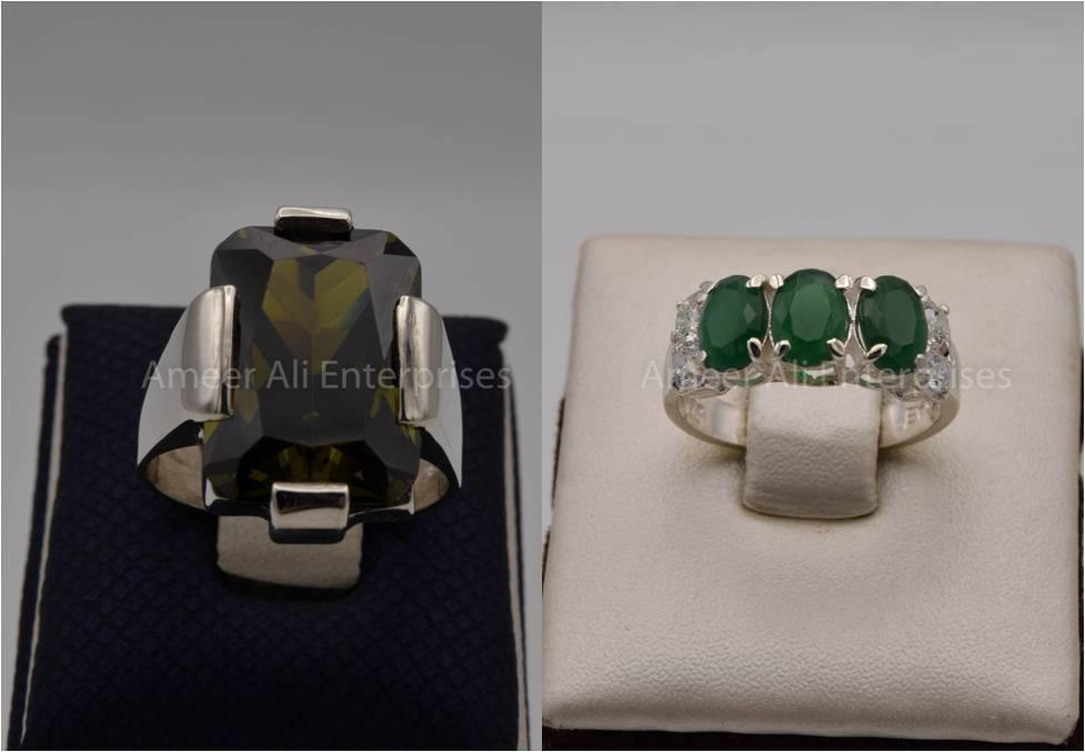 Silver Couple Rings: Pair 82, Stone: Zircon - AmeerAliEnterprises