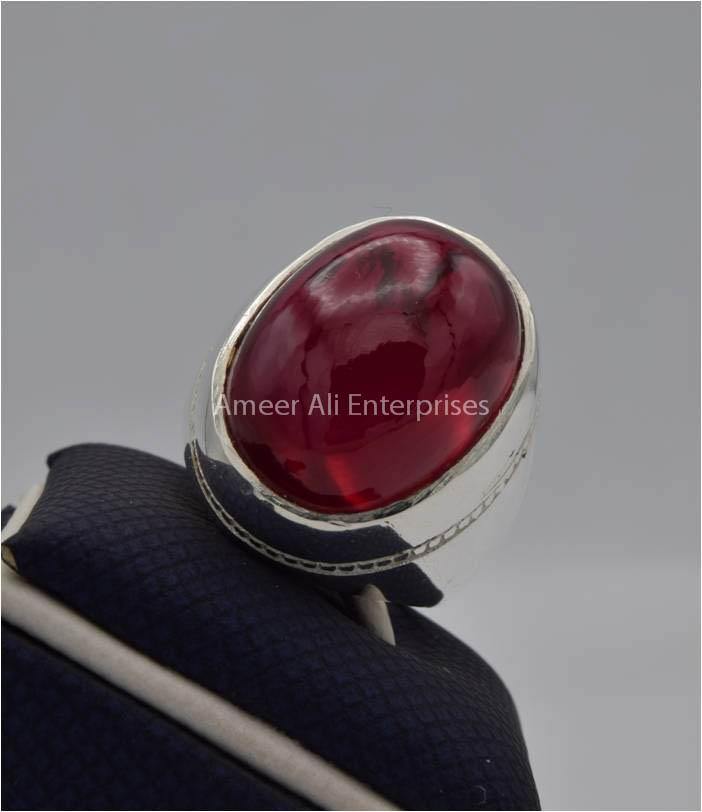 AAE 2213 Chandi Ring 925, Stone: Irani Poota Yaqoot (Anari Yaqoot) - AmeerAliEnterprises