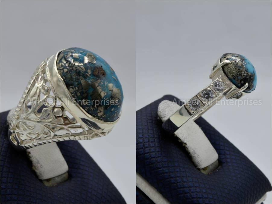 Silver Couple Rings: Pair 132, Stone: Shajri Feroza - AmeerAliEnterprises