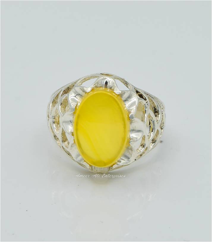 AAE 6286 Chandi Ring 925, Stone: Yellow Aqeeq