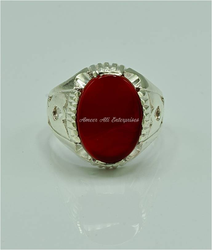 AAE 4391 Chandi Ring 925, Stone: Red Aqeeq
