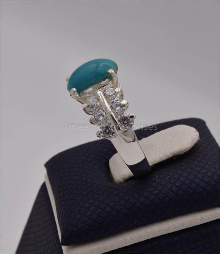 AAE 2466 Chandi Ring 925, Stone: Feroza (Turquoise) - AmeerAliEnterprises