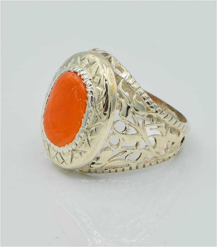 AAE 6275 Chandi Ring 925, Stone: Marjan (Coral)