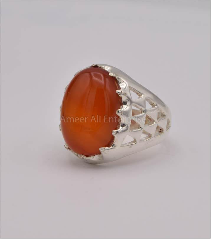 AAE 1137 Chandi Ring 925, Stone: Red Aqeeq - AmeerAliEnterprises