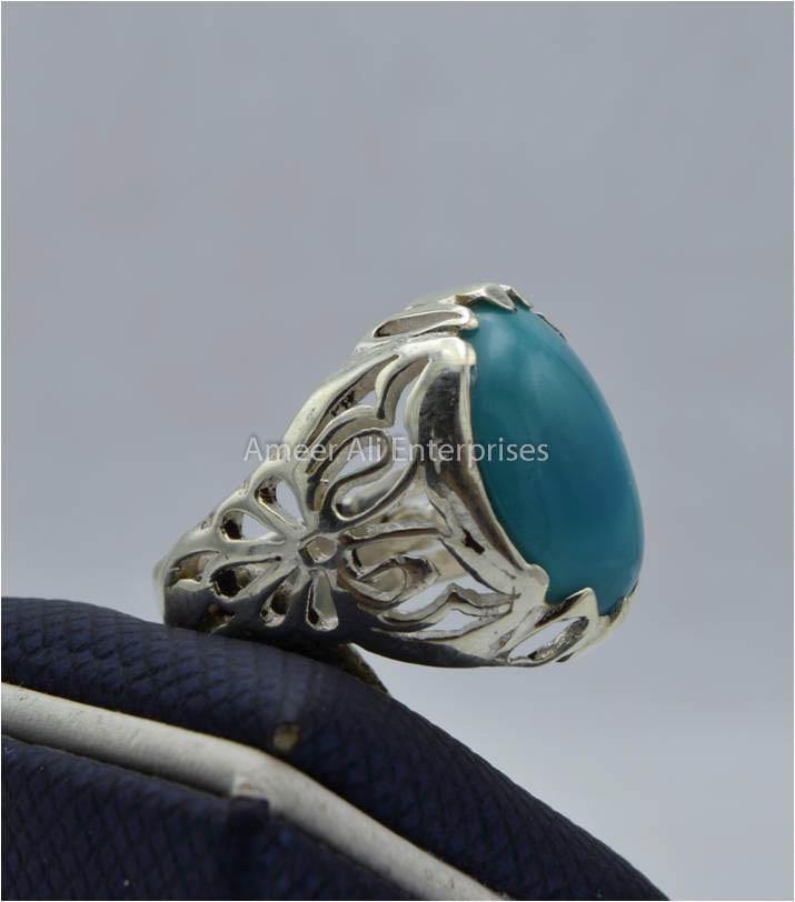 AAE 5792 Chandi Ring 925, Stone: Feroza - AmeerAliEnterprises