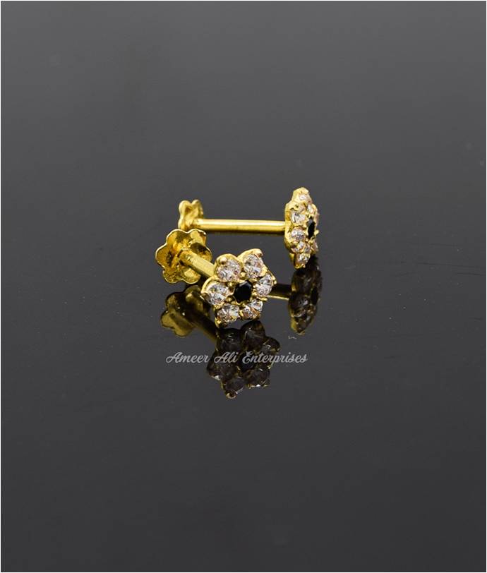AAE 6890 Gold Ear Studs, Stone: Zircon