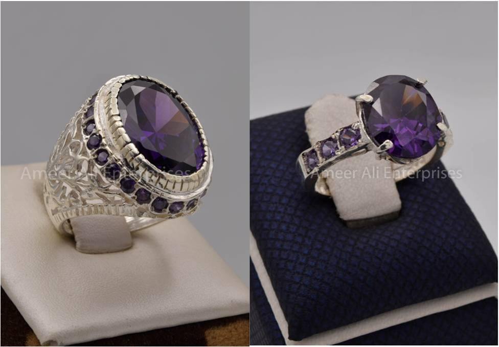 Silver Couple Rings: Pair 109, Stone: Zircon - AmeerAliEnterprises