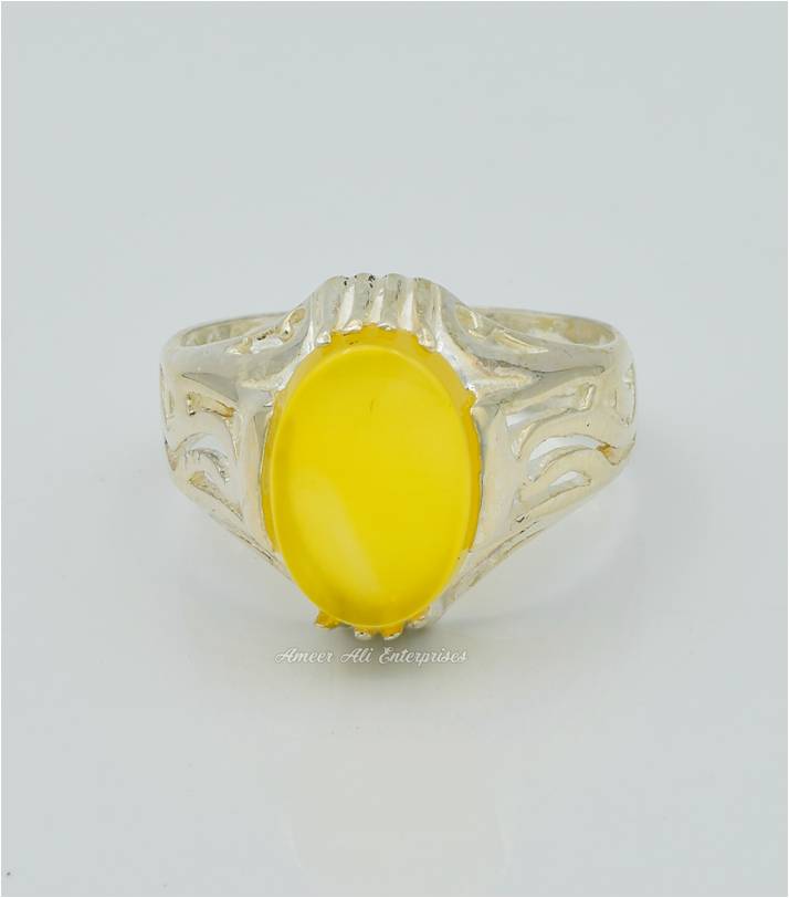 AAE 6288 Chandi Ring 925, Stone: Yellow Aqeeq