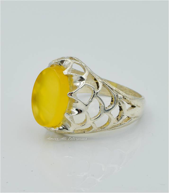 AAE 6286 Chandi Ring 925, Stone: Yellow Aqeeq