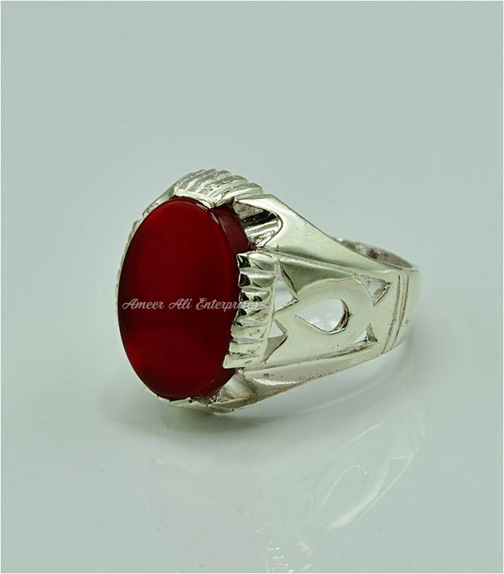 AAE 4391 Chandi Ring 925, Stone: Red Aqeeq