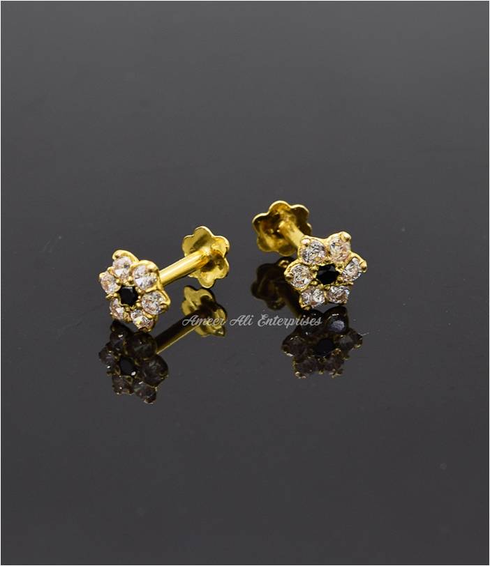 AAE 6890 Gold Ear Studs, Stone: Zircon