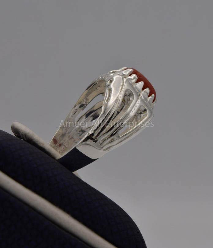AAE 7712 Chandi Ring 925, Stone: Marjan (Coral) - AmeerAliEnterprises