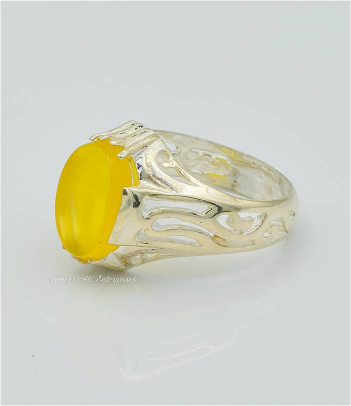 AAE 6288 Chandi Ring 925, Stone: Yellow Aqeeq
