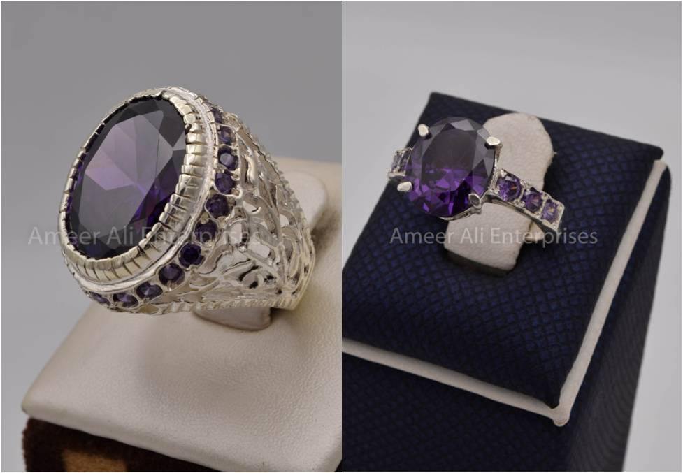 Silver Couple Rings: Pair 109, Stone: Zircon - AmeerAliEnterprises