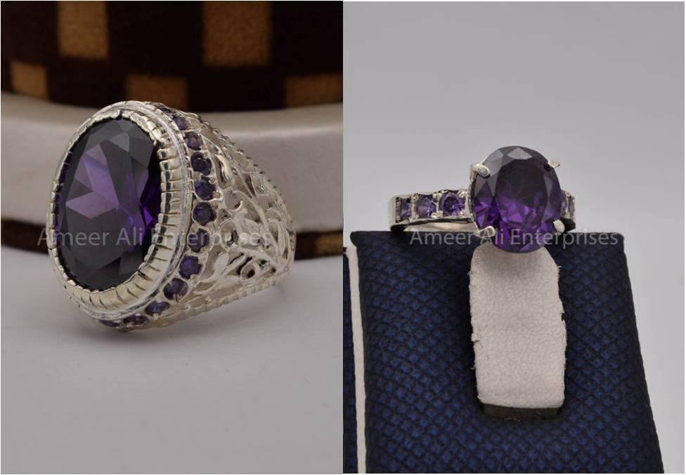 Silver Couple Rings: Pair 109, Stone: Zircon - AmeerAliEnterprises