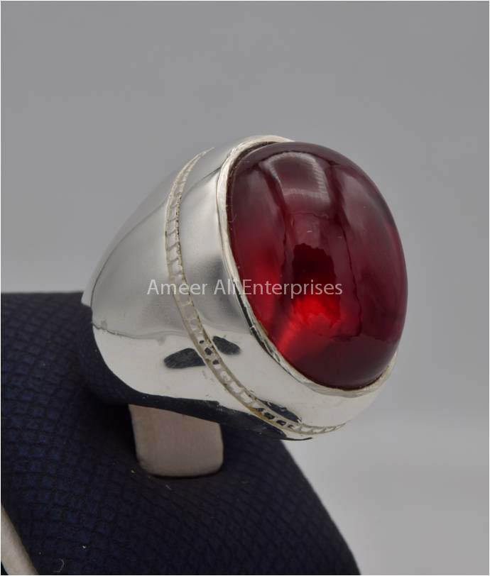 AAE 2213 Chandi Ring 925, Stone: Irani Poota Yaqoot (Anari Yaqoot) - AmeerAliEnterprises