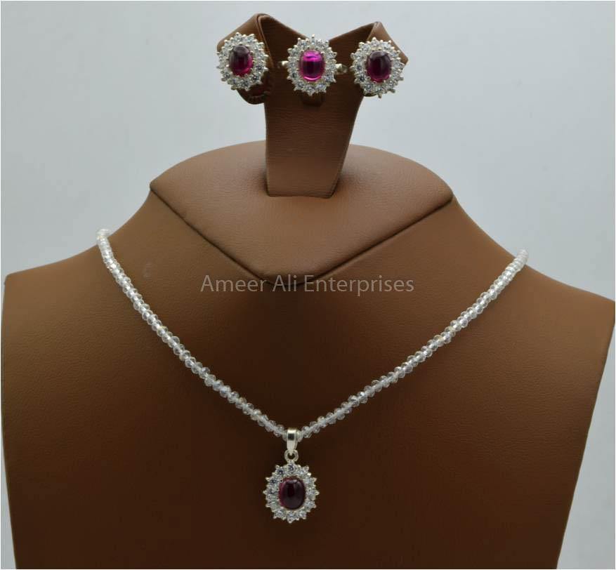 AAE 5771 Chandi Set 925, Stone: Irani Pota Yaqoot - AmeerAliEnterprises