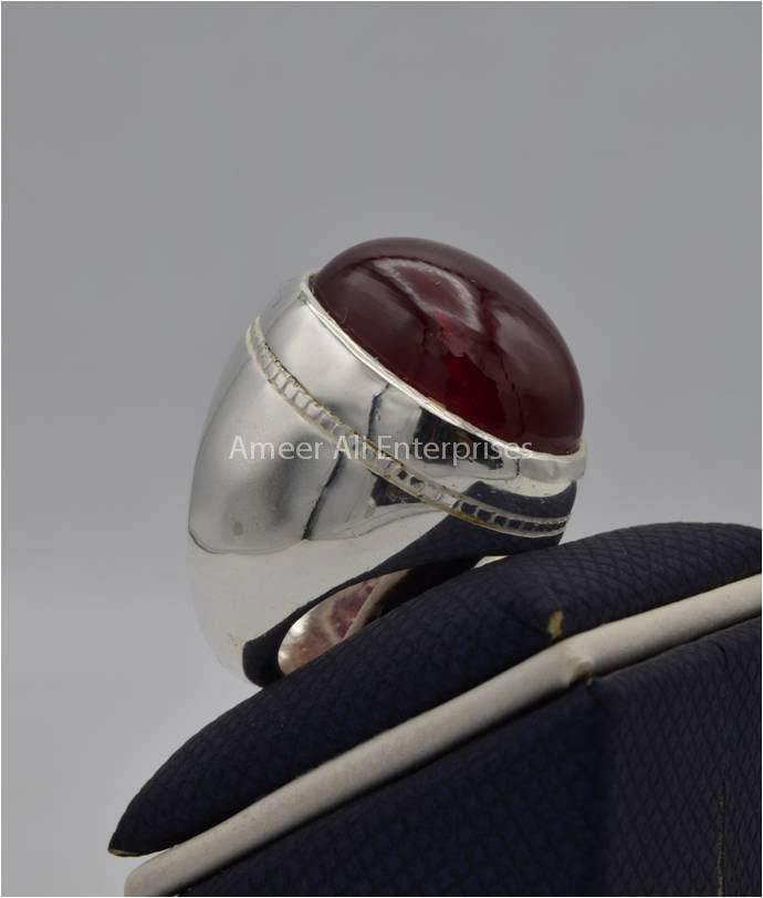 AAE 2213 Chandi Ring 925, Stone: Irani Poota Yaqoot (Anari Yaqoot) - AmeerAliEnterprises