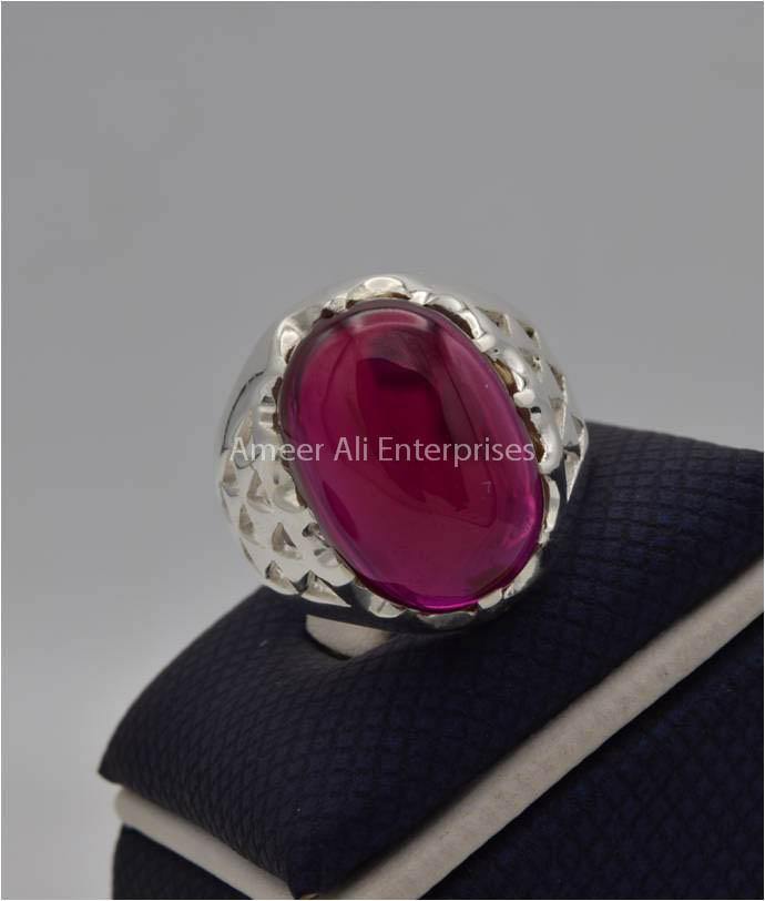 AAE 2214 Chandi Ring 925, Stone: Irani Poota Yaqoot (Anari Yaqoot) - AmeerAliEnterprises