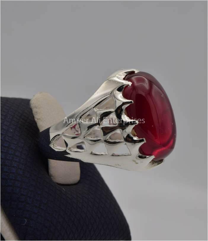 AAE 2214 Chandi Ring 925, Stone: Irani Poota Yaqoot (Anari Yaqoot) - AmeerAliEnterprises