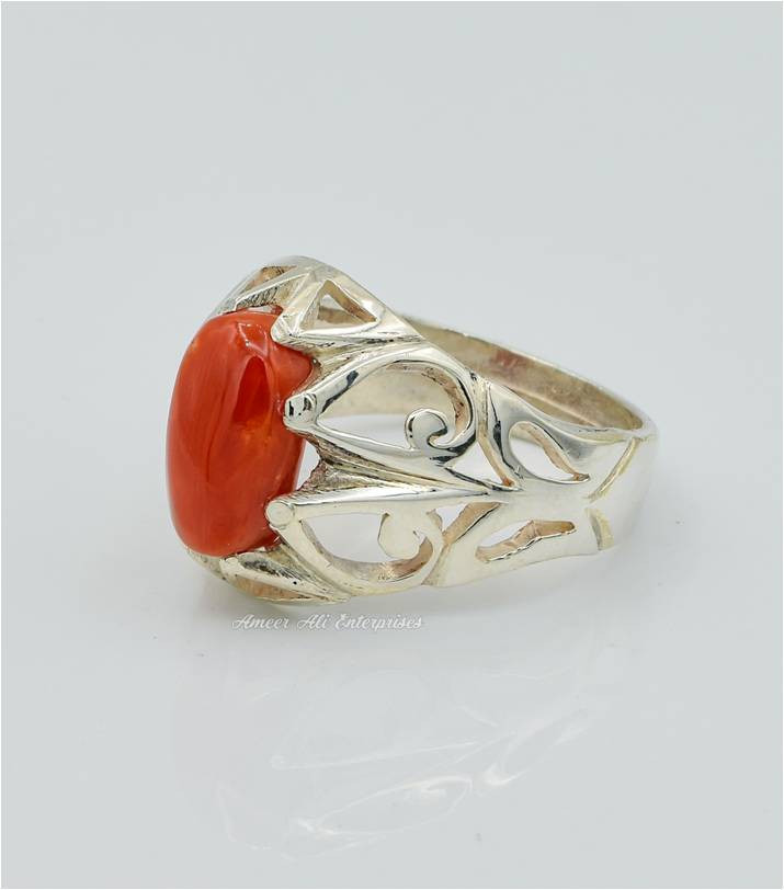 AAE 6274 Chandi Ring 925, Stone: Marjan (Coral)