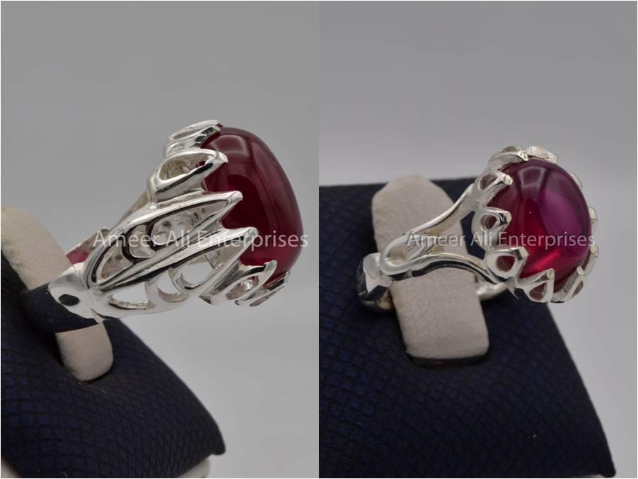 Silver Couple Rings: Pair 153, Stone: Irani Poota Yaqoot - AmeerAliEnterprises