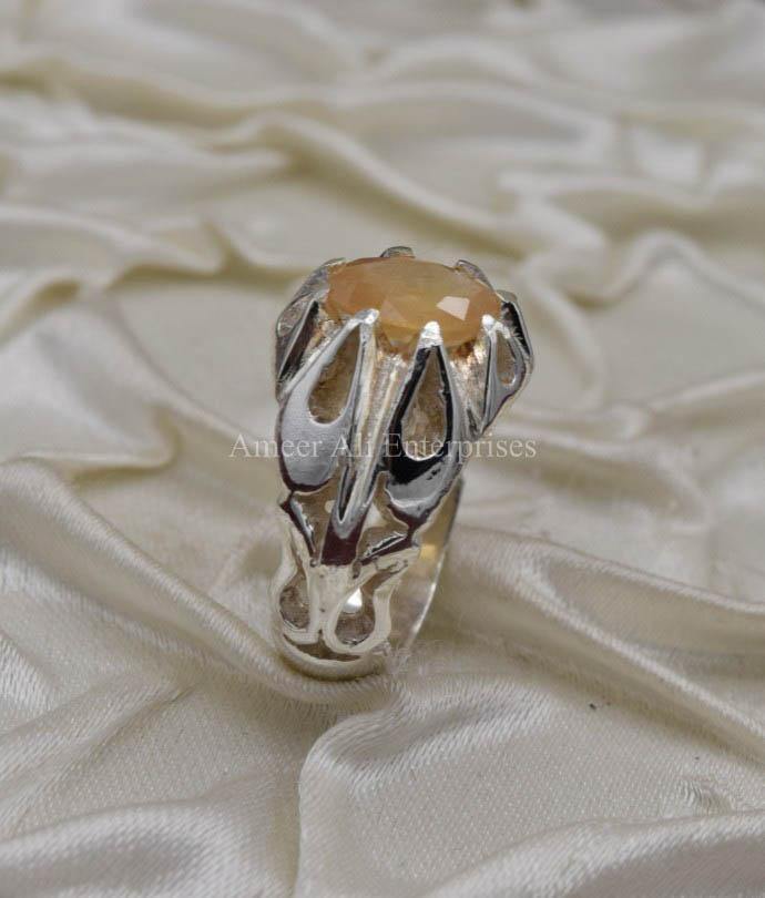 AAE 1579 Chandi Ring 925, Stone: Yellow Sapphire (Pukhraj) - AmeerAliEnterprises