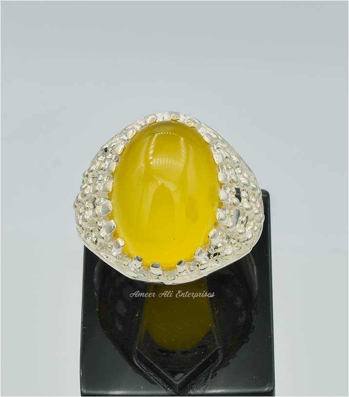 AAE 6287 Chandi Ring 925, Stone: Yellow Aqeeq