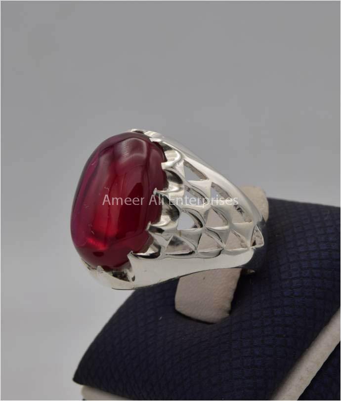 AAE 2214 Chandi Ring 925, Stone: Irani Poota Yaqoot (Anari Yaqoot) - AmeerAliEnterprises