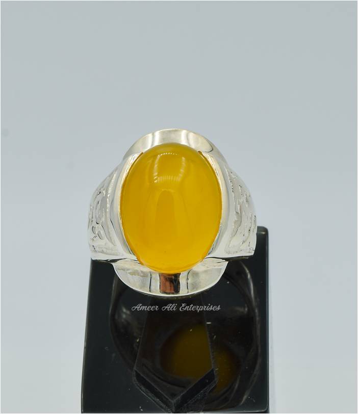 AAE 6289 Chandi Ring 925, Stone: Yellow Aqeeq