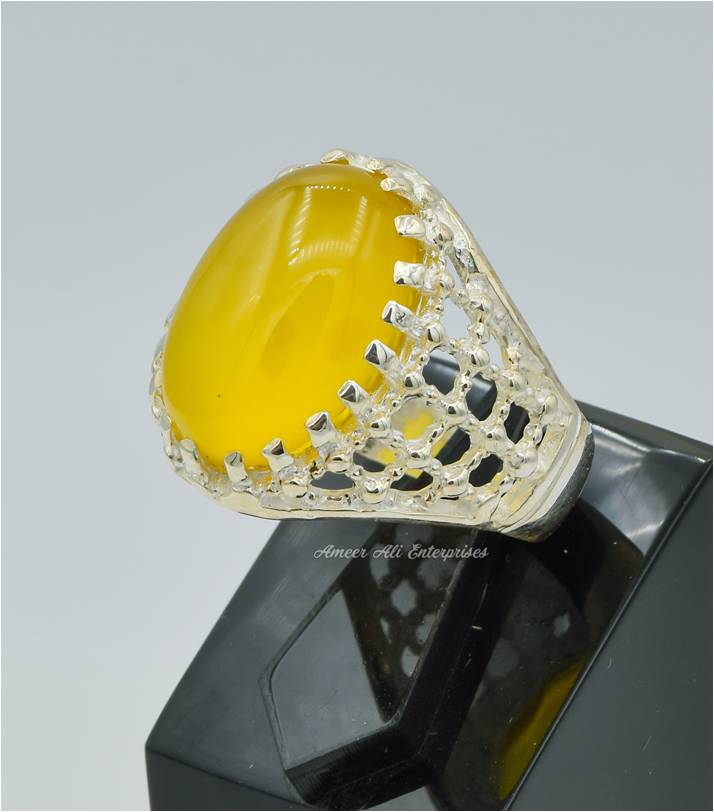 AAE 6287 Chandi Ring 925, Stone: Yellow Aqeeq