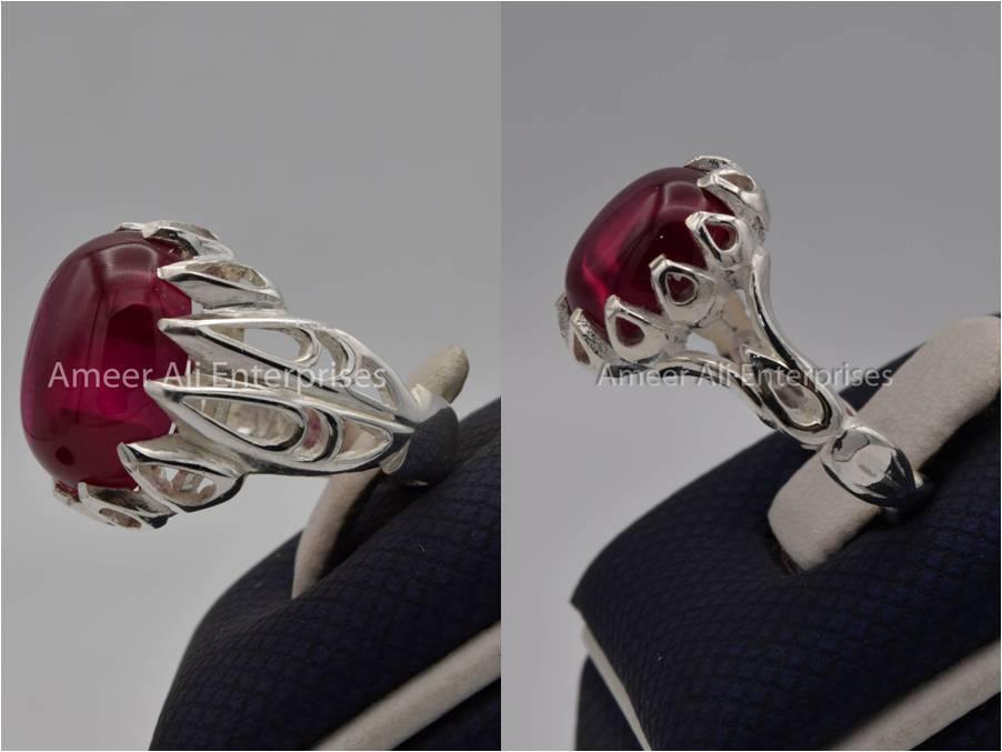 Silver Couple Rings: Pair 153, Stone: Irani Poota Yaqoot - AmeerAliEnterprises