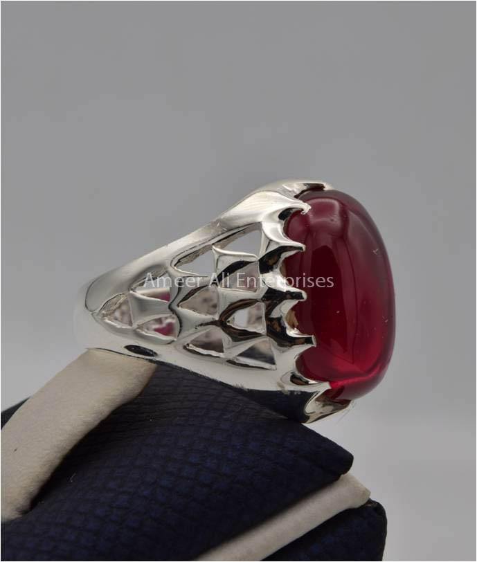AAE 2214 Chandi Ring 925, Stone: Irani Poota Yaqoot (Anari Yaqoot) - AmeerAliEnterprises