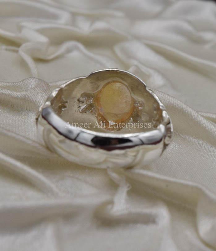 AAE 1579 Chandi Ring 925, Stone: Yellow Sapphire (Pukhraj) - AmeerAliEnterprises