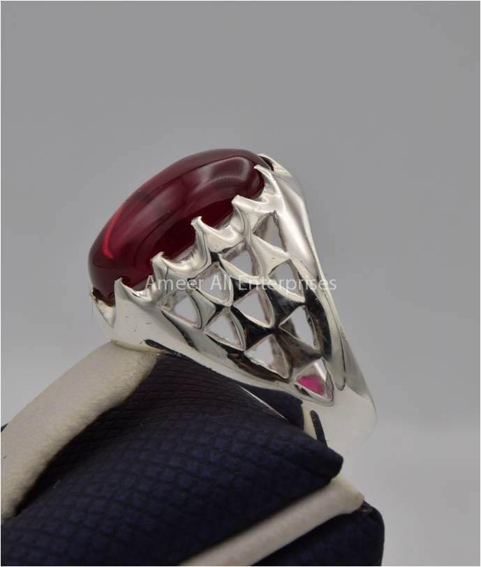 AAE 2214 Chandi Ring 925, Stone: Irani Poota Yaqoot (Anari Yaqoot) - AmeerAliEnterprises