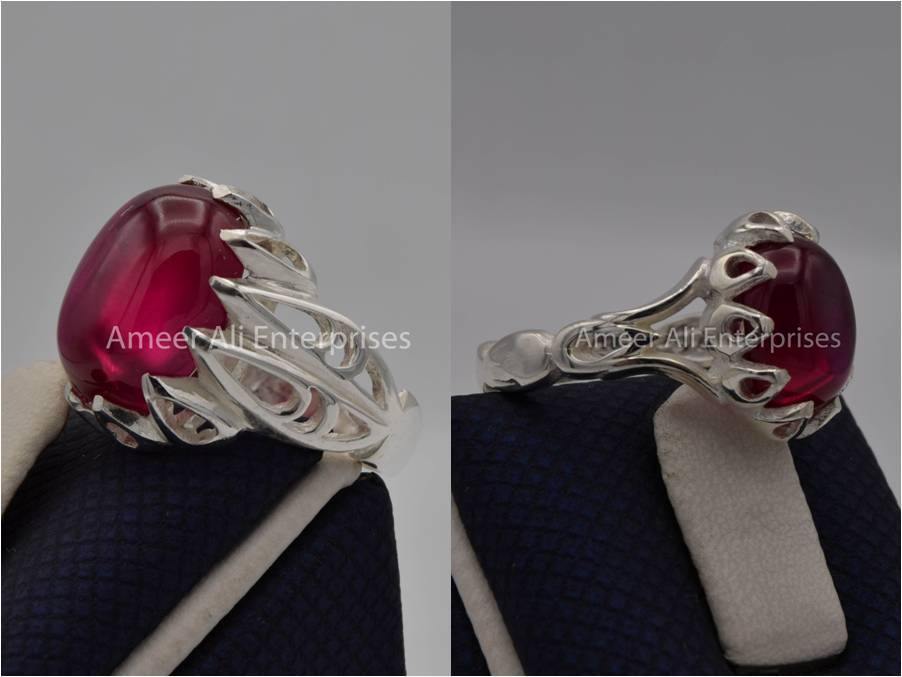 Silver Couple Rings: Pair 153, Stone: Irani Poota Yaqoot - AmeerAliEnterprises