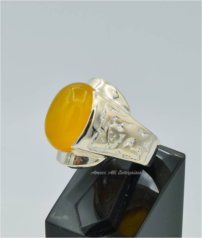 AAE 6289 Chandi Ring 925, Stone: Yellow Aqeeq