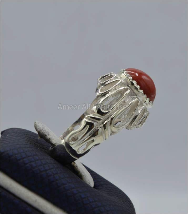 AAE 5829 Chandi Ring 925, Stone: Marjan - AmeerAliEnterprises