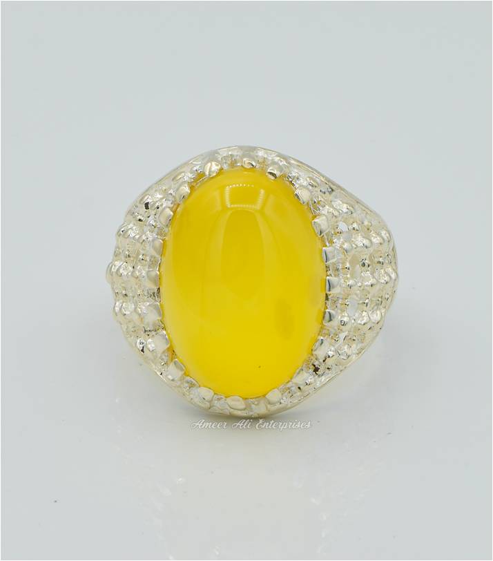 AAE 6287 Chandi Ring 925, Stone: Yellow Aqeeq