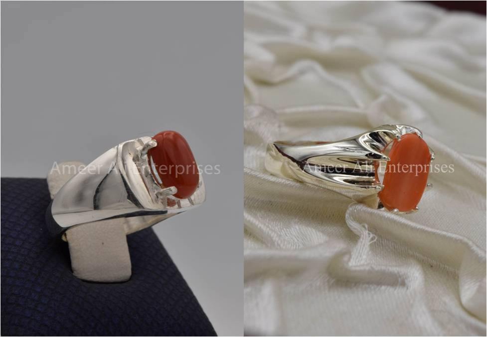 Silver Couple Rings: Pair 93, Stone: Marjan - AmeerAliEnterprises