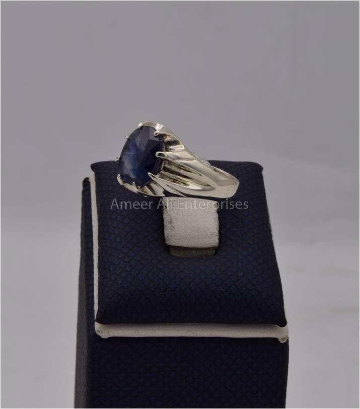 AAE 9813 Chandi Ring 925, Stone: Blue Sapphire (Neelam) - AmeerAliEnterprises