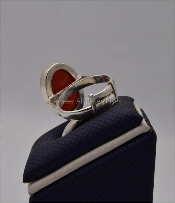 AAE 5740 Chandi Ring 925, Stone: Red Aqeeq - AmeerAliEnterprises